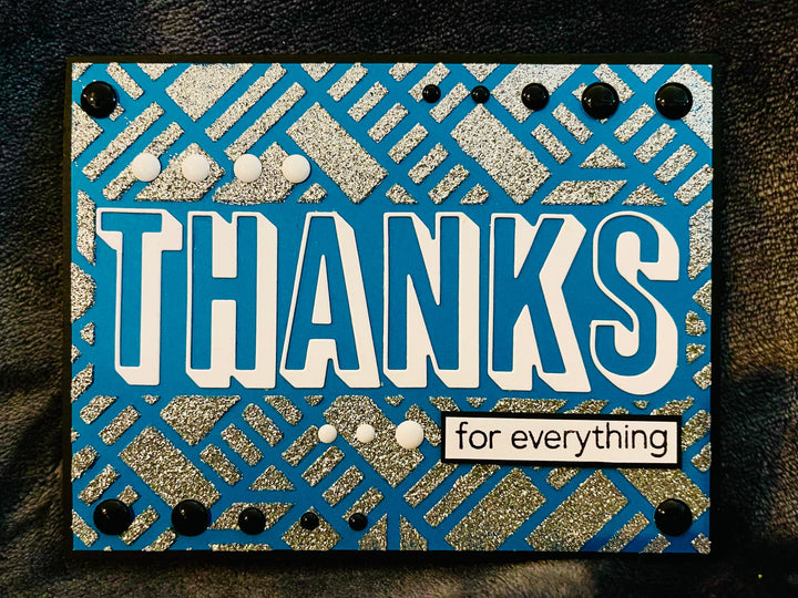 Glitter Thanks Greeting Card: Geometric Print, Enamel Accents