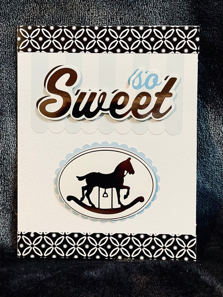 Rocking Horse New Baby Boy Card: 'So Sweet' Sentiment