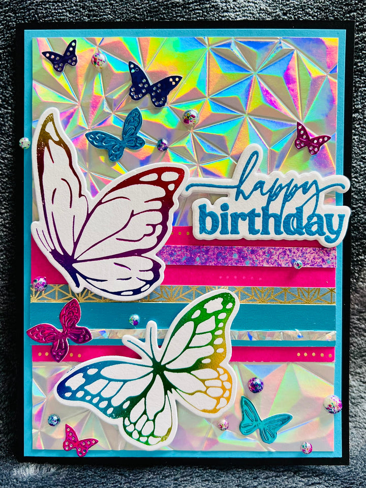 Kaleidoscope Butterflies Birthday Card: Rainbow Foiled Design