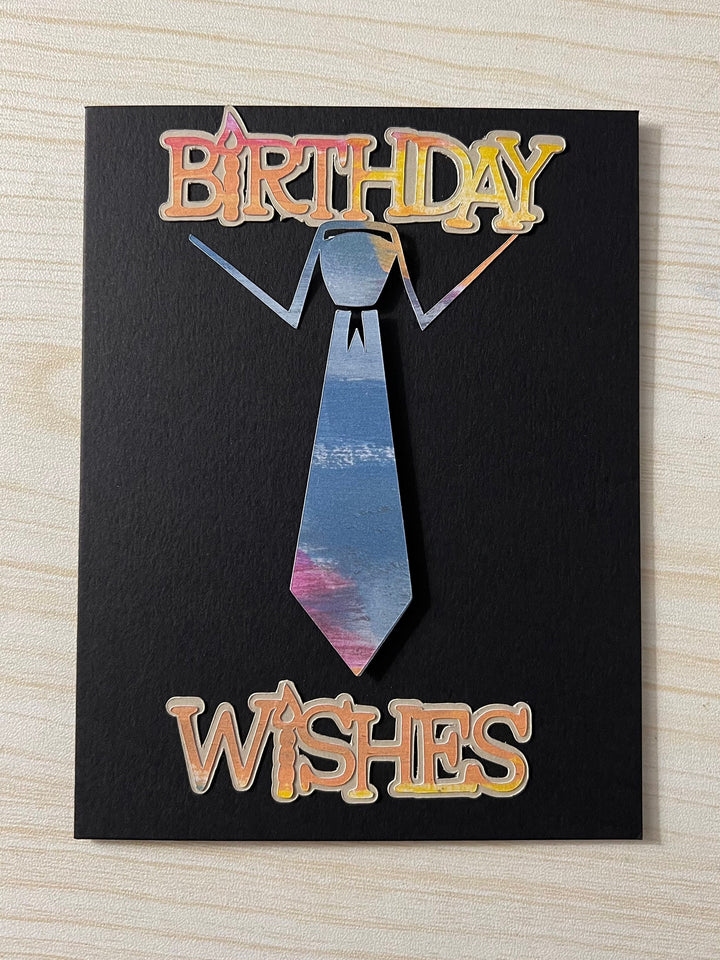 Men's Tie Birthday Card: Black Cardstock, Birthday Wishes