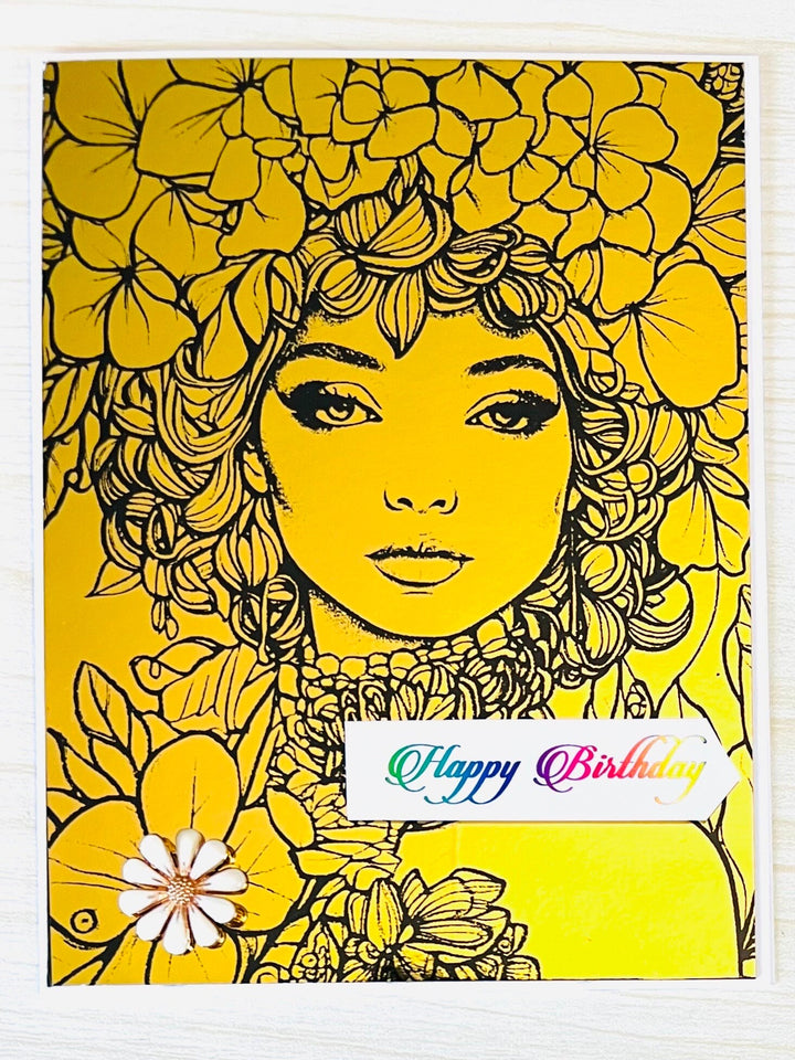 Gold Foiled Birthday Card: Ladies of Nature, Hydrangea Crown