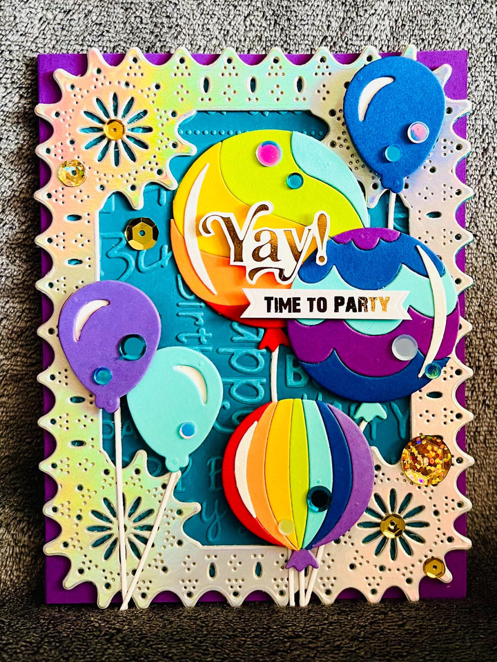 Color Blocked Balloons Yay! Time To Party Birthday Card