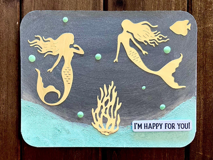 Mermaids "Happy For You" Card with Whimsical Design for Celebratory Greetings