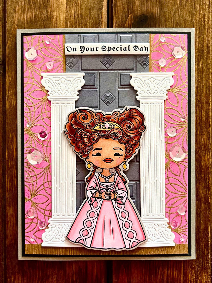Baroque Girl in Pink Dress and Pillars On Your Special Day Card