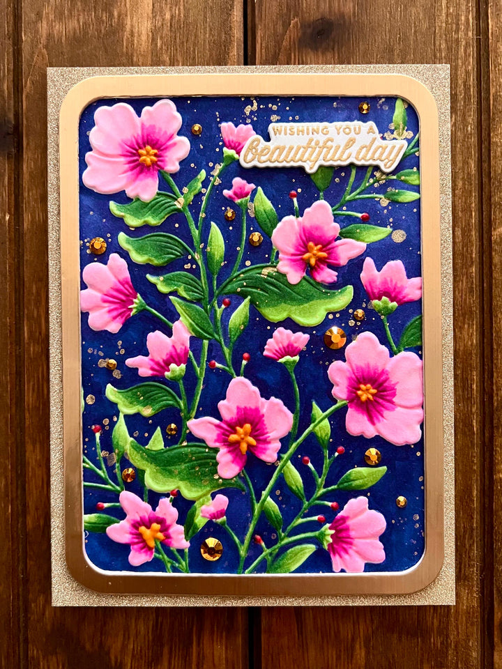 Elegant Embossed Pink Flower Vines Wishing You a Beautiful Day Card