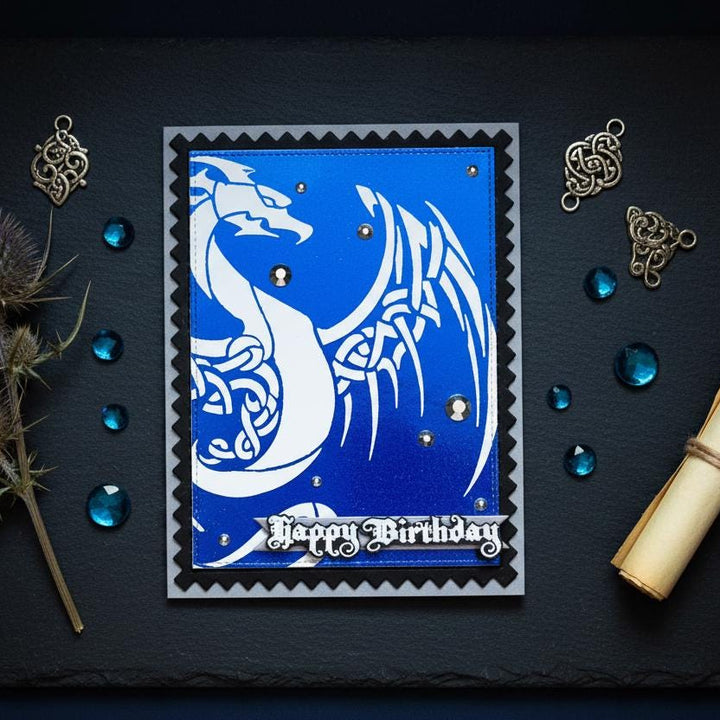 Celtic Dragon Blue Foiled Happy Birthday Card