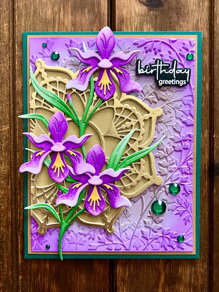 Triple Mini Purple Iris Birthday Greetings Card