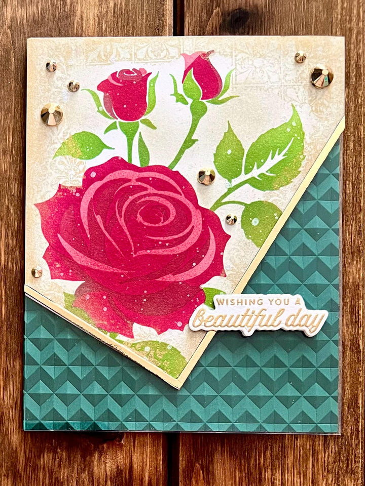 Red Vintage Rose Wishing You a Beautiful Day Partial Acetate Card