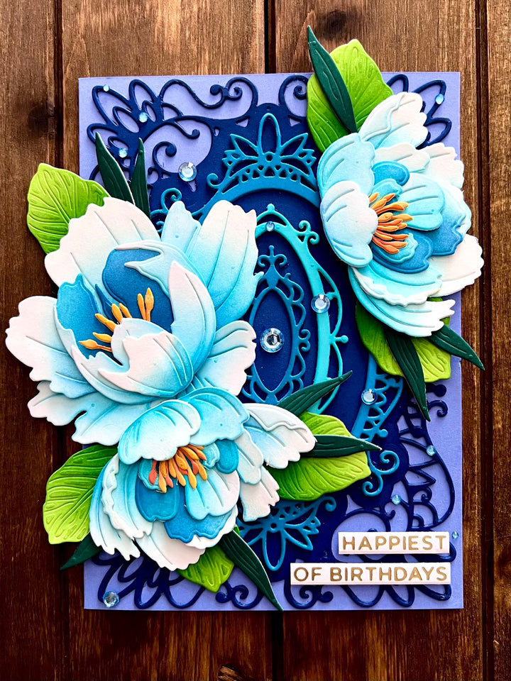 Sky Blue Peony Trio Happiest of Birthdays Card