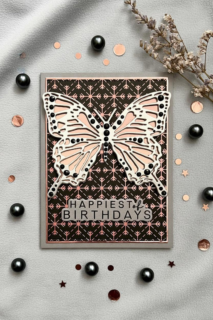 Silver and Rose Gold Butterfly Happiest of Birthdays Card