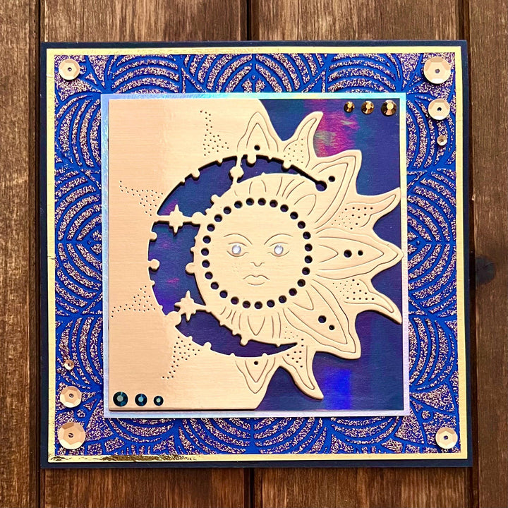 Gold Sun and Moon Cutout Glitter Background Blank Card