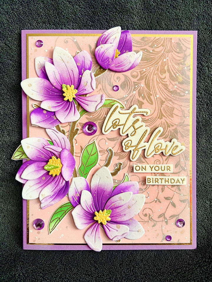 Violet Magnolias Lots of Love on Your Birthday Card