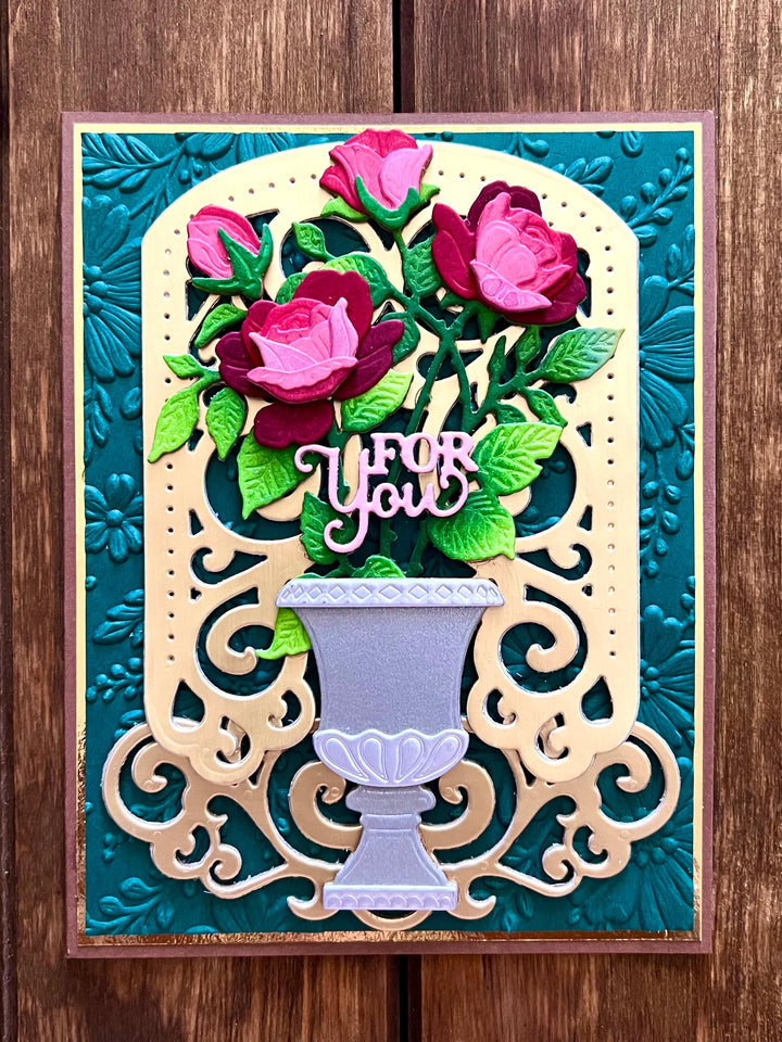 Red Rose Bush in Vase For You Card