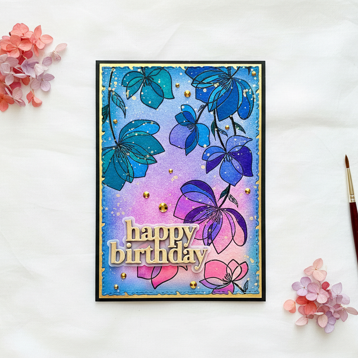 Watercolored Abstract Hanging Florals Happy Birthday Card