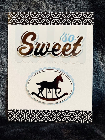 Rocking Horse New Baby Boy Card: 'So Sweet' Sentiment