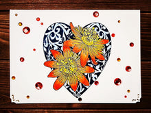 Passion Flowers on Lace Heart Background Sympathy Greeting Card - Elegant and Comforting Design
