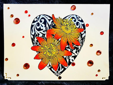 Passion Flowers on Lace Heart Background Sympathy Greeting Card - Elegant and Comforting Design