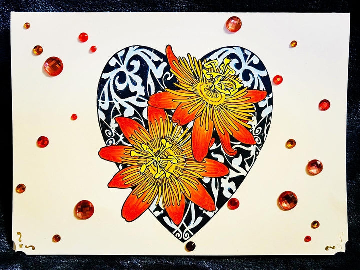 Passion Flowers on Lace Heart Background Sympathy Greeting Card - Elegant and Comforting Design
