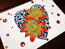 Passion Flowers on Lace Heart Background Sympathy Greeting Card - Elegant and Comforting Design