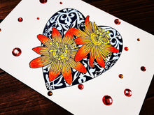 Passion Flowers on Lace Heart Background Sympathy Greeting Card - Elegant and Comforting Design