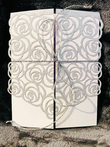 Silver Glitter Roses Gate Opening Wedding Greeting Card - Elegant and Sparkling Design