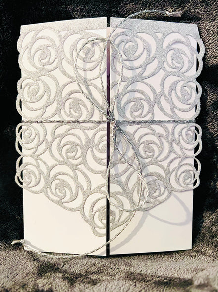 Silver Glitter Roses Gate Opening Wedding Greeting Card - Elegant and Sparkling Design