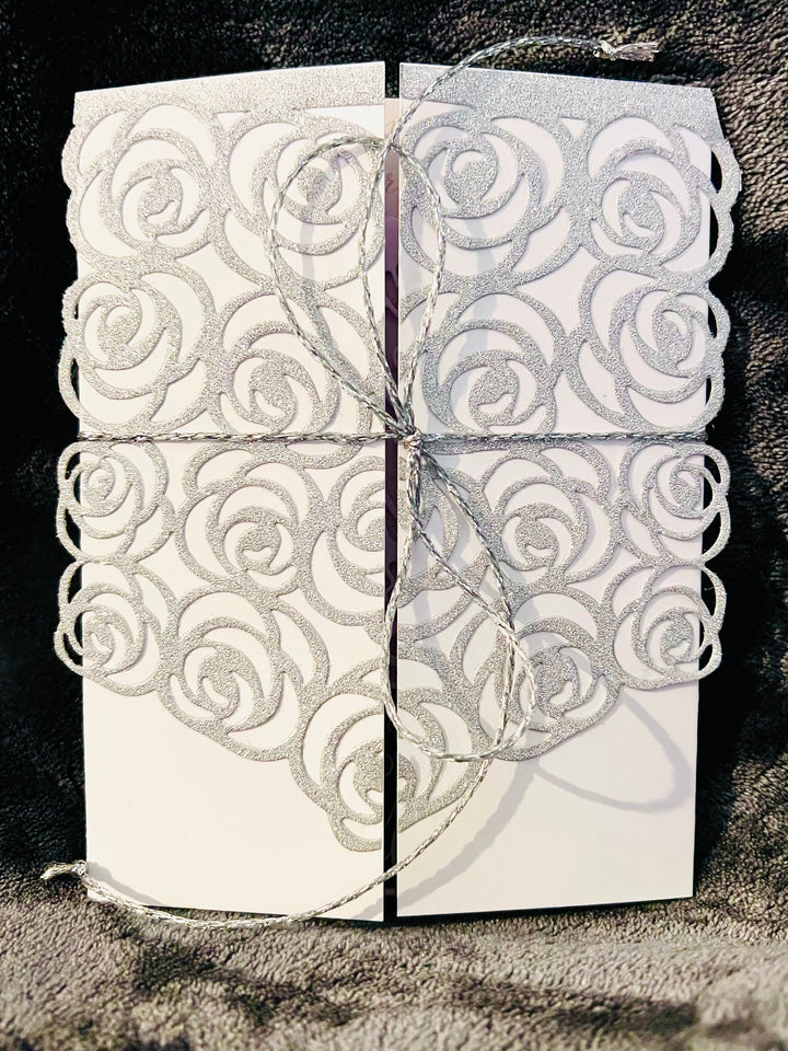 Silver Glitter Roses Gate Opening Wedding Greeting Card - Elegant and Sparkling Design