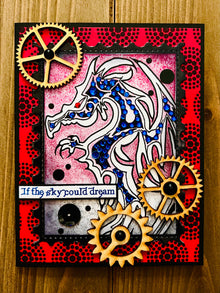 Dragon Encouragement Greeting Card with Chipboard Gear Accents - A Steampunk Inspiration for Courage and Strength