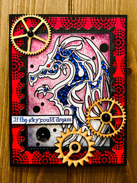 Dragon Encouragement Greeting Card with Chipboard Gear Accents - A Steampunk Inspiration for Courage and Strength