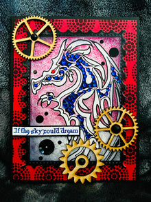 Dragon Encouragement Greeting Card with Chipboard Gear Accents - A Steampunk Inspiration for Courage and Strength