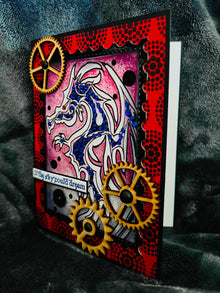 Dragon Encouragement Greeting Card with Chipboard Gear Accents - A Steampunk Inspiration for Courage and Strength