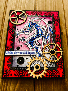 Dragon Encouragement Greeting Card with Chipboard Gear Accents - A Steampunk Inspiration for Courage and Strength
