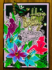 Rainforest Fairy Birthday Card: Gem Accents, Handmade 5x7 Card