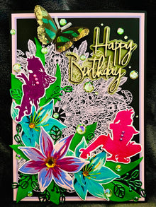 Rainforest Fairy Birthday Card: Gem Accents, Handmade 5x7 Card