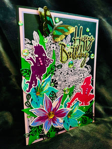 Rainforest Fairy Birthday Card: Gem Accents, Handmade 5x7 Card