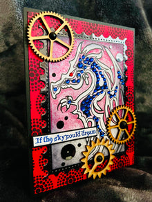 Dragon Encouragement Greeting Card with Chipboard Gear Accents - A Steampunk Inspiration for Courage and Strength