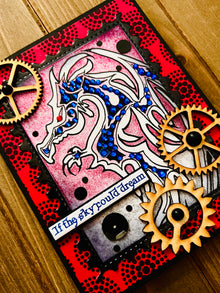 Dragon Encouragement Greeting Card with Chipboard Gear Accents - A Steampunk Inspiration for Courage and Strength