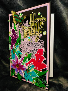 Rainforest Fairy Birthday Card: Gem Accents, Handmade 5x7 Card