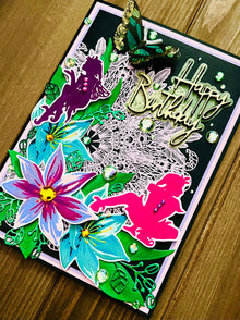 Rainforest Fairy Birthday Card: Gem Accents, Handmade 5x7 Card