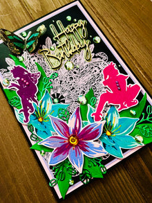 Rainforest Fairy Birthday Card: Gem Accents, Handmade 5x7 Card