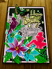 Rainforest Fairy Birthday Card: Gem Accents, Handmade 5x7 Card