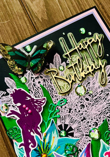 Rainforest Fairy Birthday Card: Gem Accents, Handmade 5x7 Card