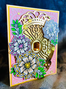 Gold Filigree Pinwheel Flower Blank Greeting Card