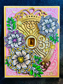 Gold Filigree Pinwheel Flower Blank Greeting Card