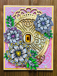 Gold Filigree Pinwheel Flower Blank Greeting Card