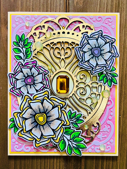 Gold Filigree Pinwheel Flower Blank Greeting Card