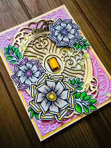 Gold Filigree Pinwheel Flower Blank Greeting Card