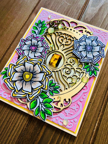 Gold Filigree Pinwheel Flower Blank Greeting Card
