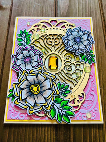 Gold Filigree Pinwheel Flower Blank Greeting Card