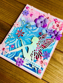 Pastel Celebrate Card with Floral Holographic Fairy - A Magical Whimsy for Special Moments